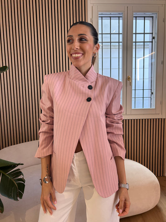 Giacca coreana gessata rosa