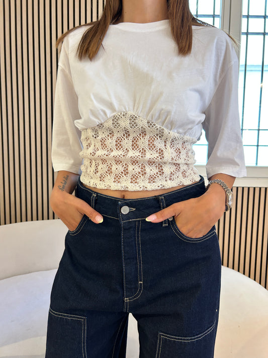 T-shirt stampa bustino pizzo