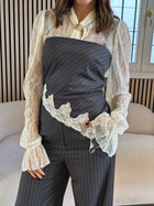 Top grey gessato con pizzo