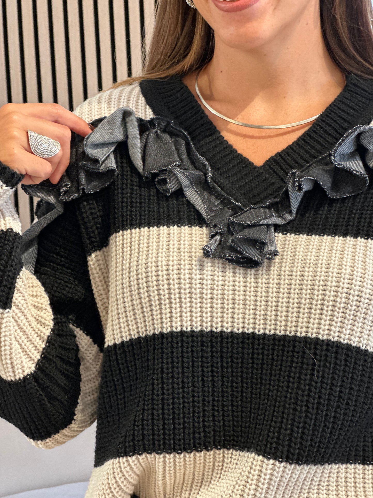 Maglia righe panna e nero