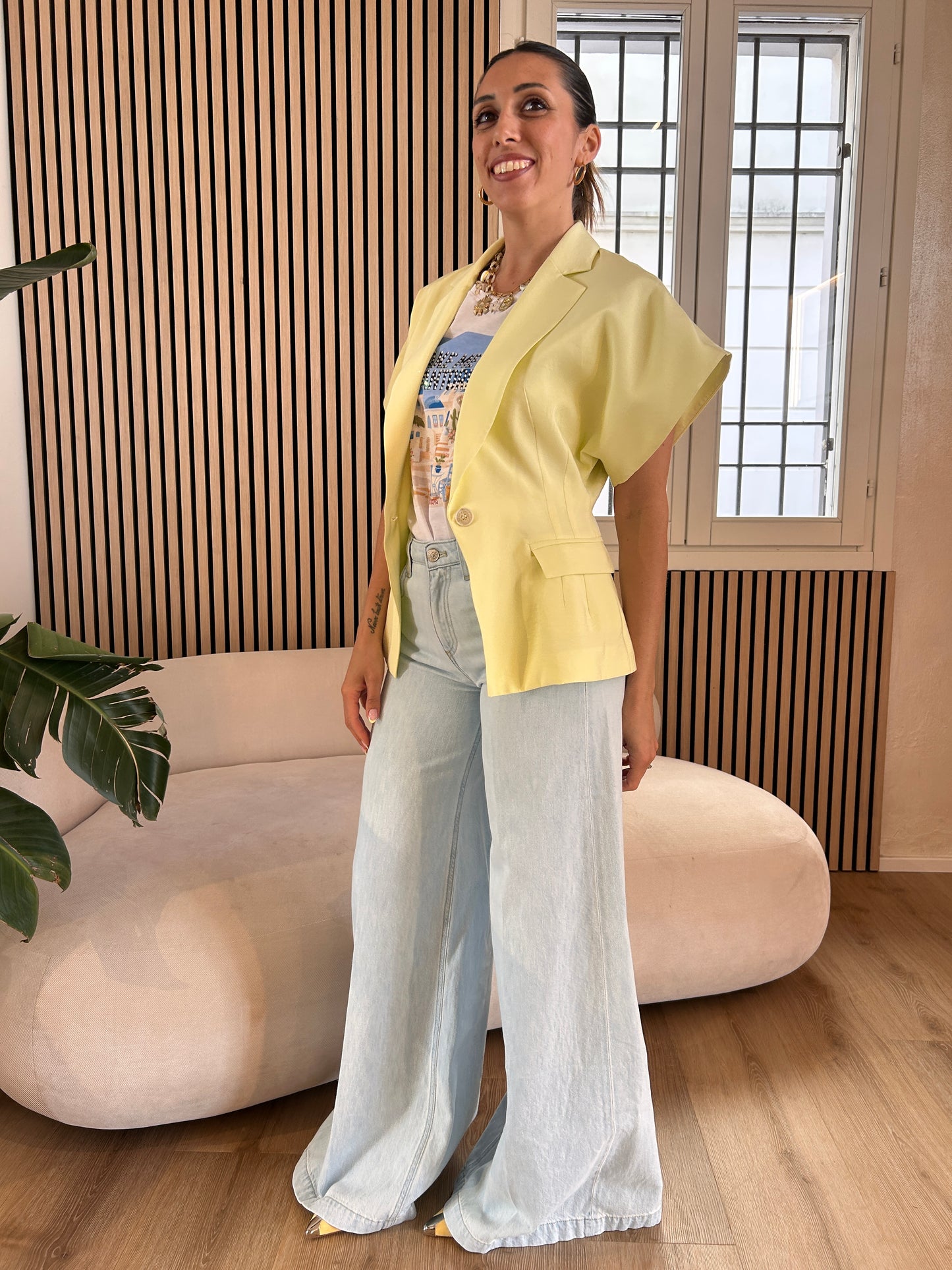 Gilet un bottone giallo lime