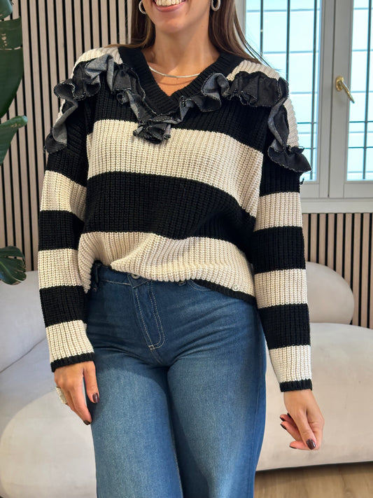 Maglia righe panna e nero