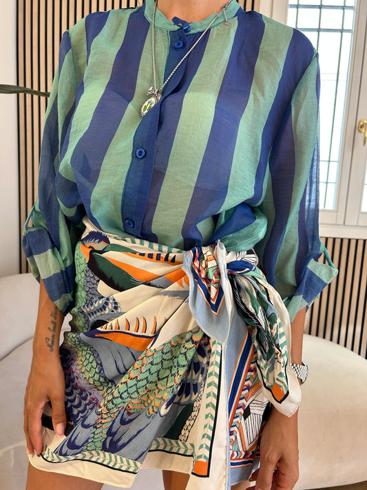 Camicia rigata royal/acquamarina