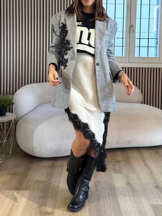 Giacca pied de poule con patch in pizzo