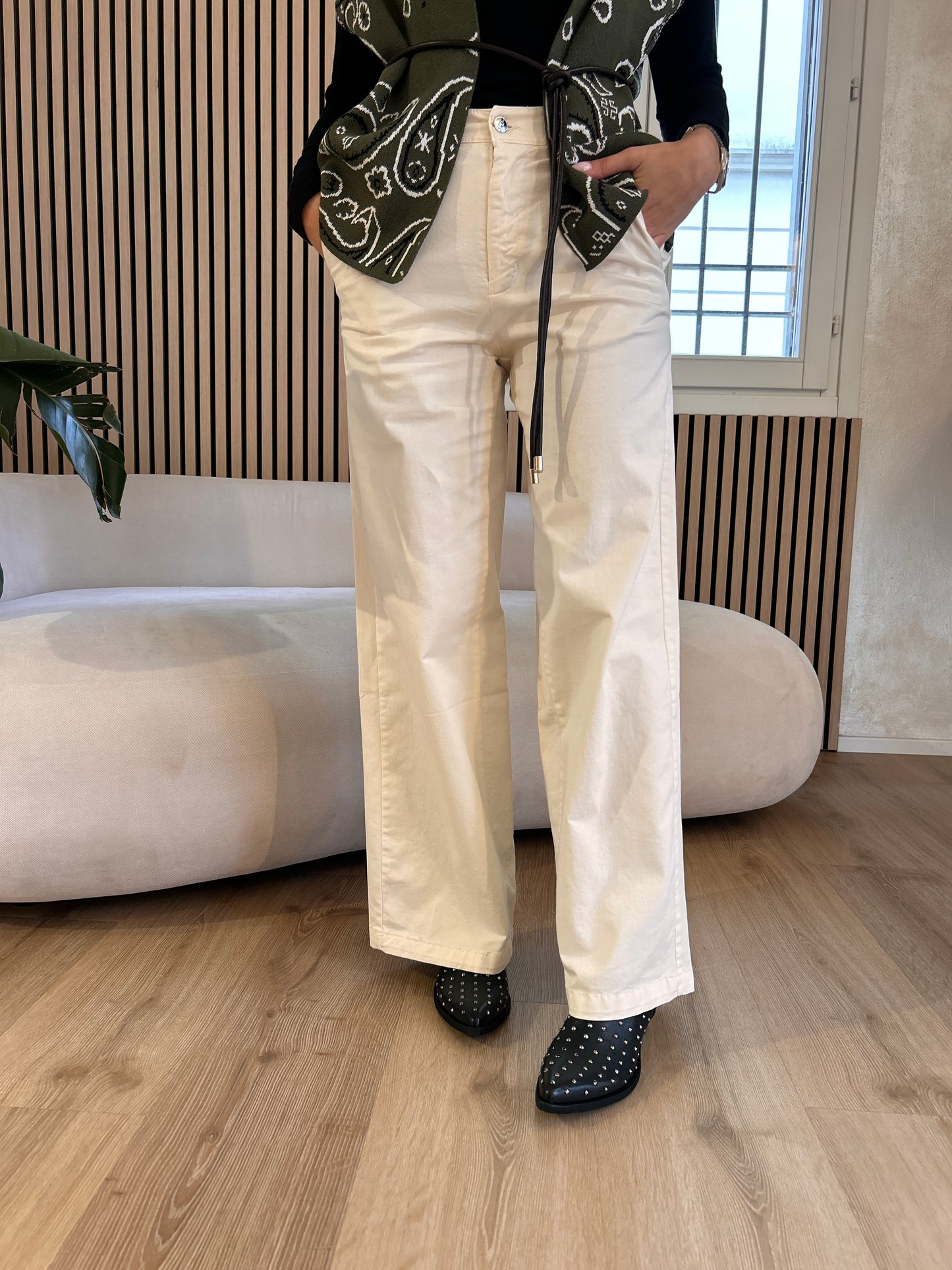 Pantalone chino con foulard Avorio