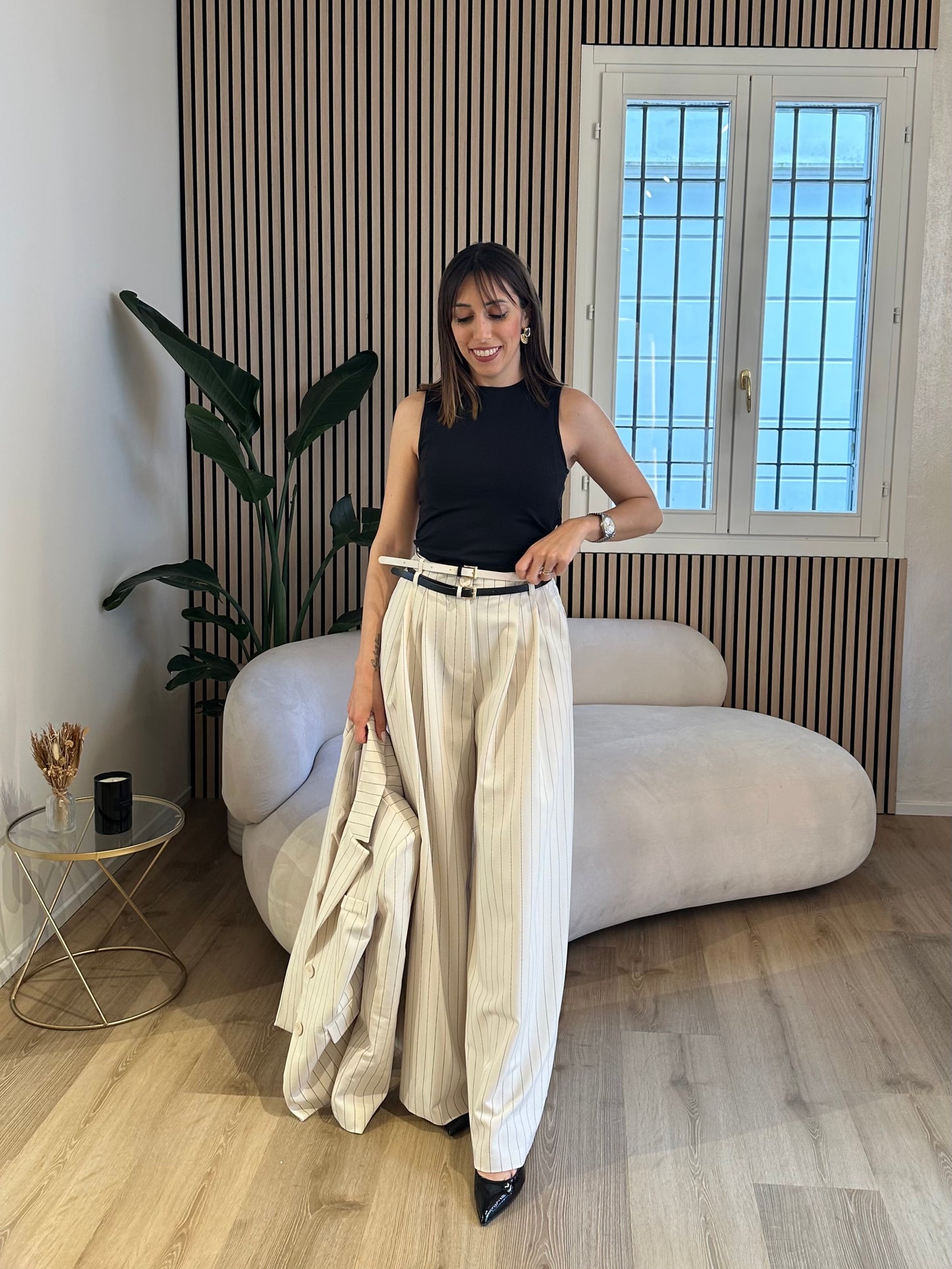 Pantalone doppia cinta gessato