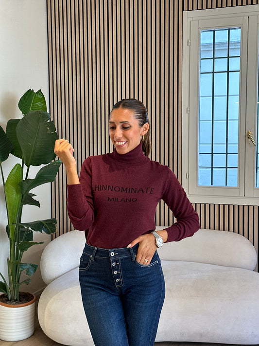 Maglia dolcevita con intarsio in cashmere