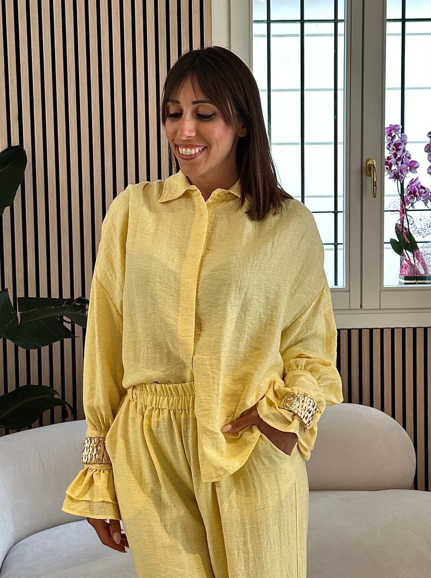 Camicia gioiello giallo pastello