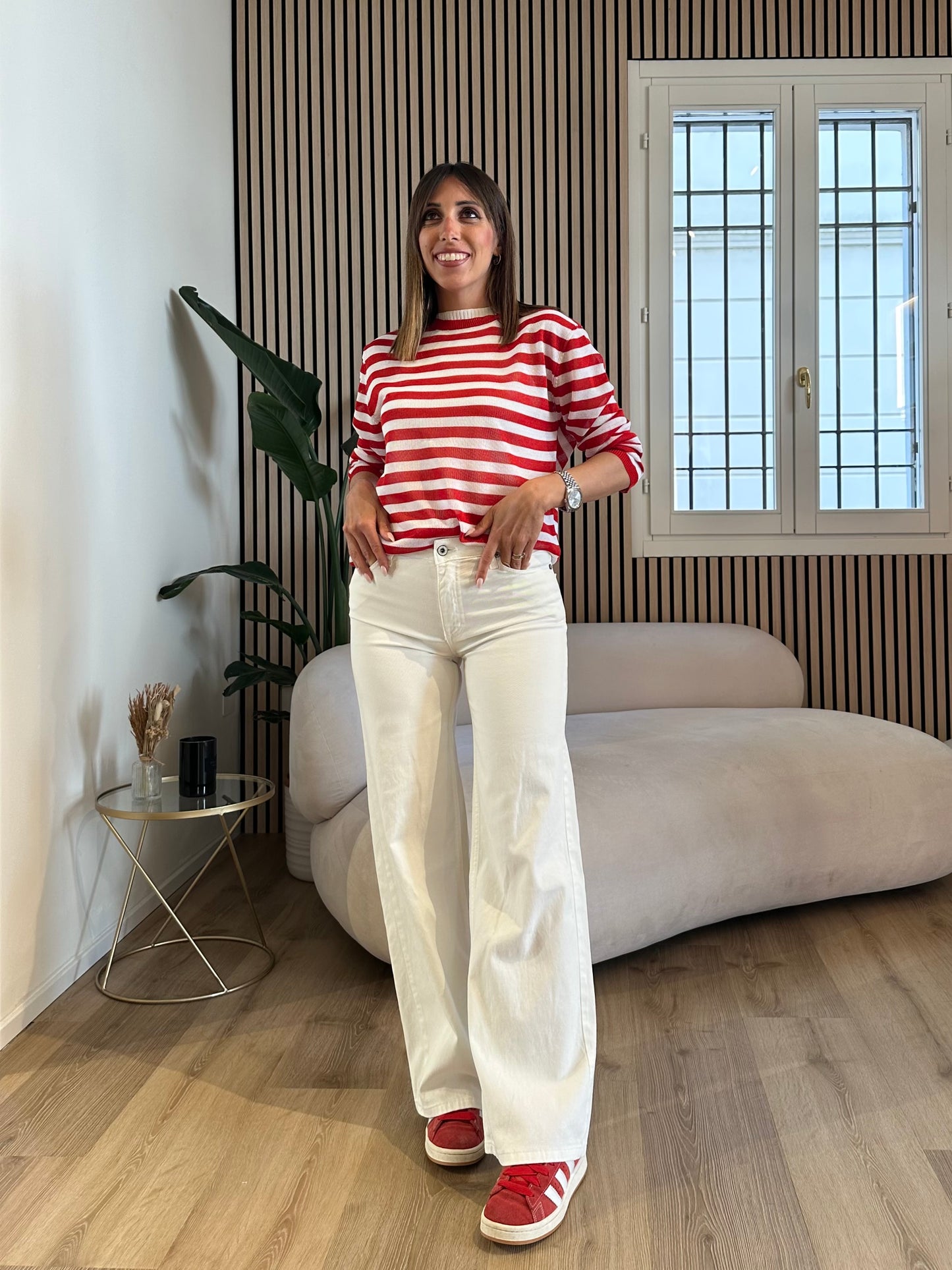 Jeans panna a gamba larga