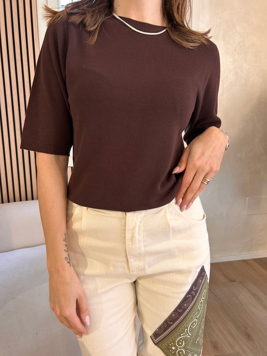 Girocollo manica corta Cioccolato