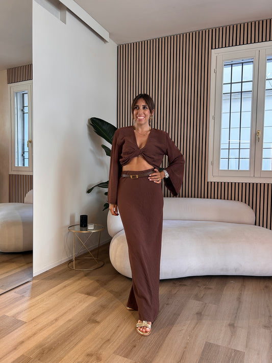 Blusa annodata cioccolato