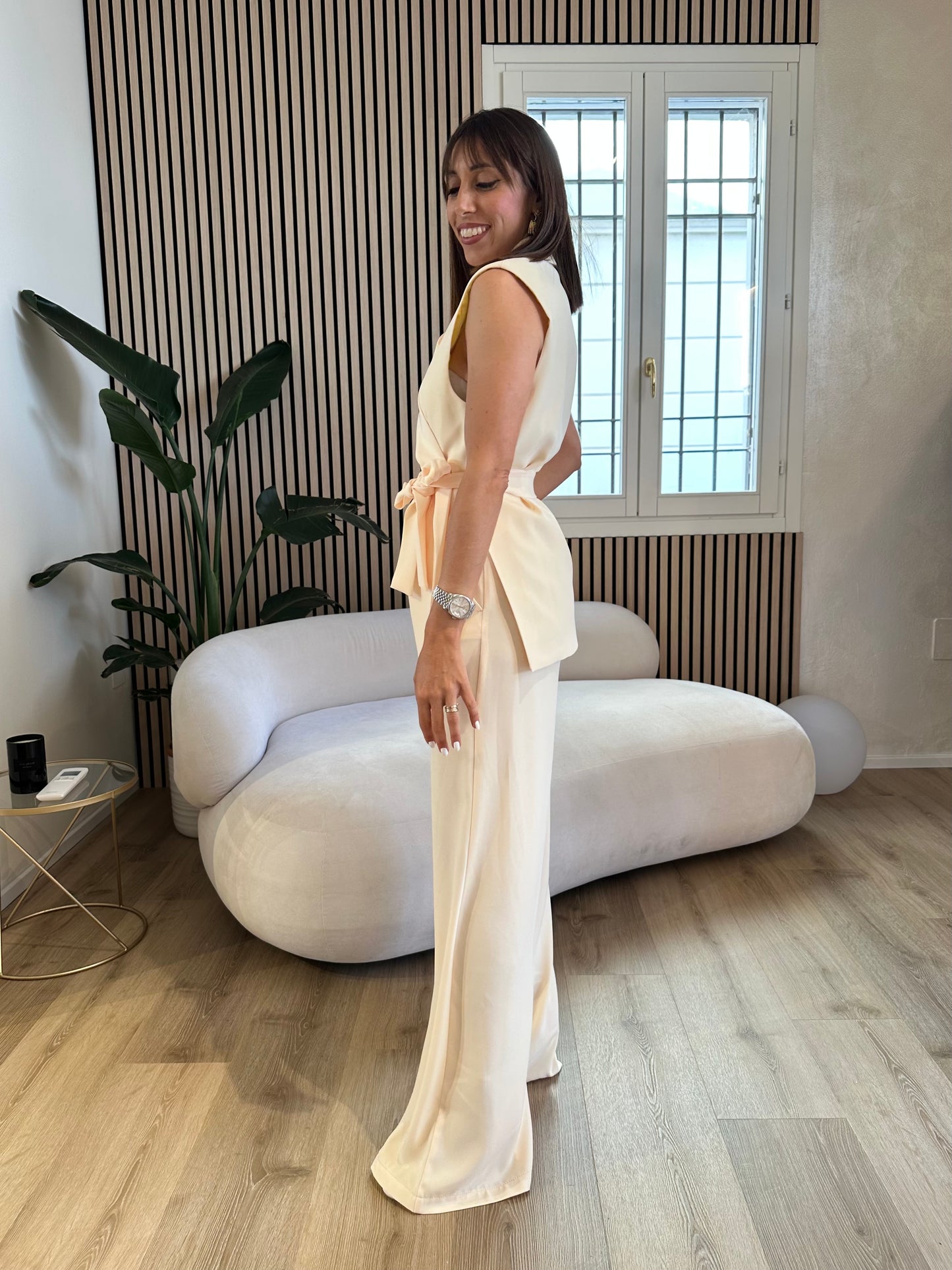 Pantalone a palazzo crema