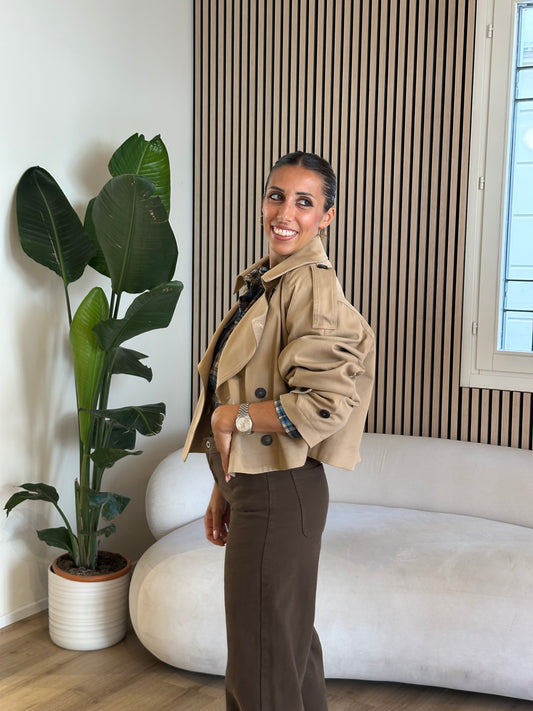 Trench doppiopetto crop