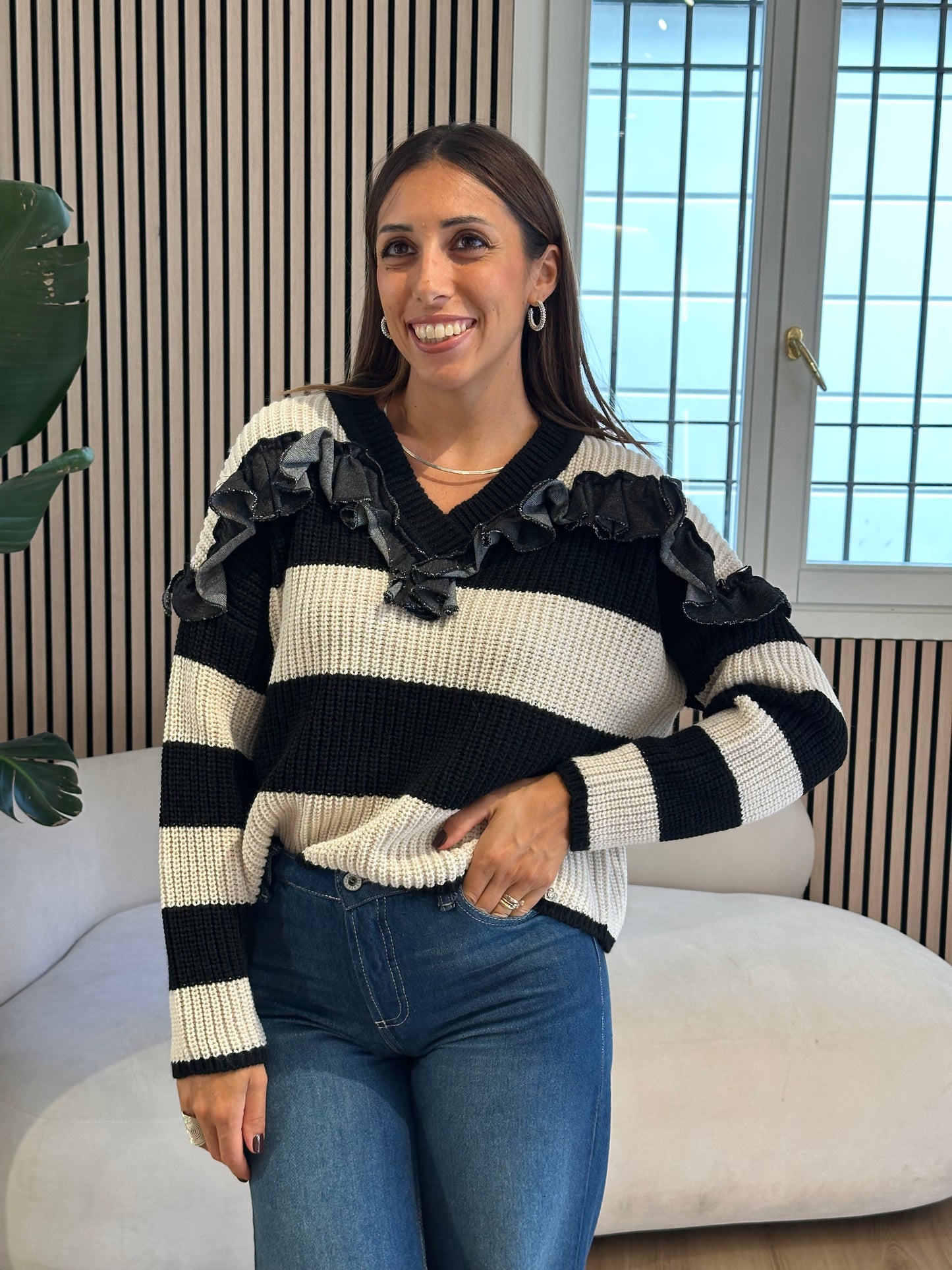 Maglia righe panna e nero