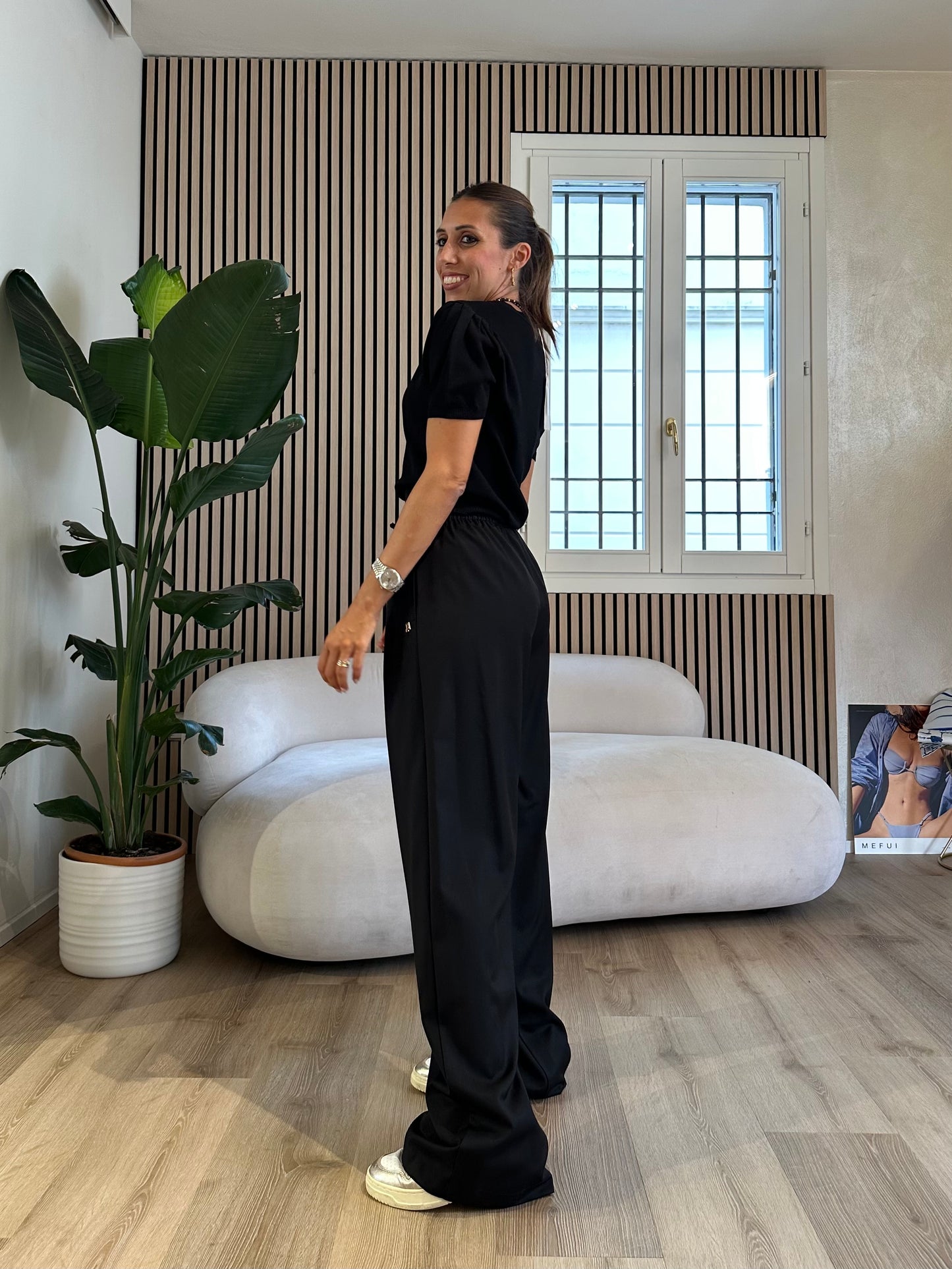 Pantalone over in twill con coulisse