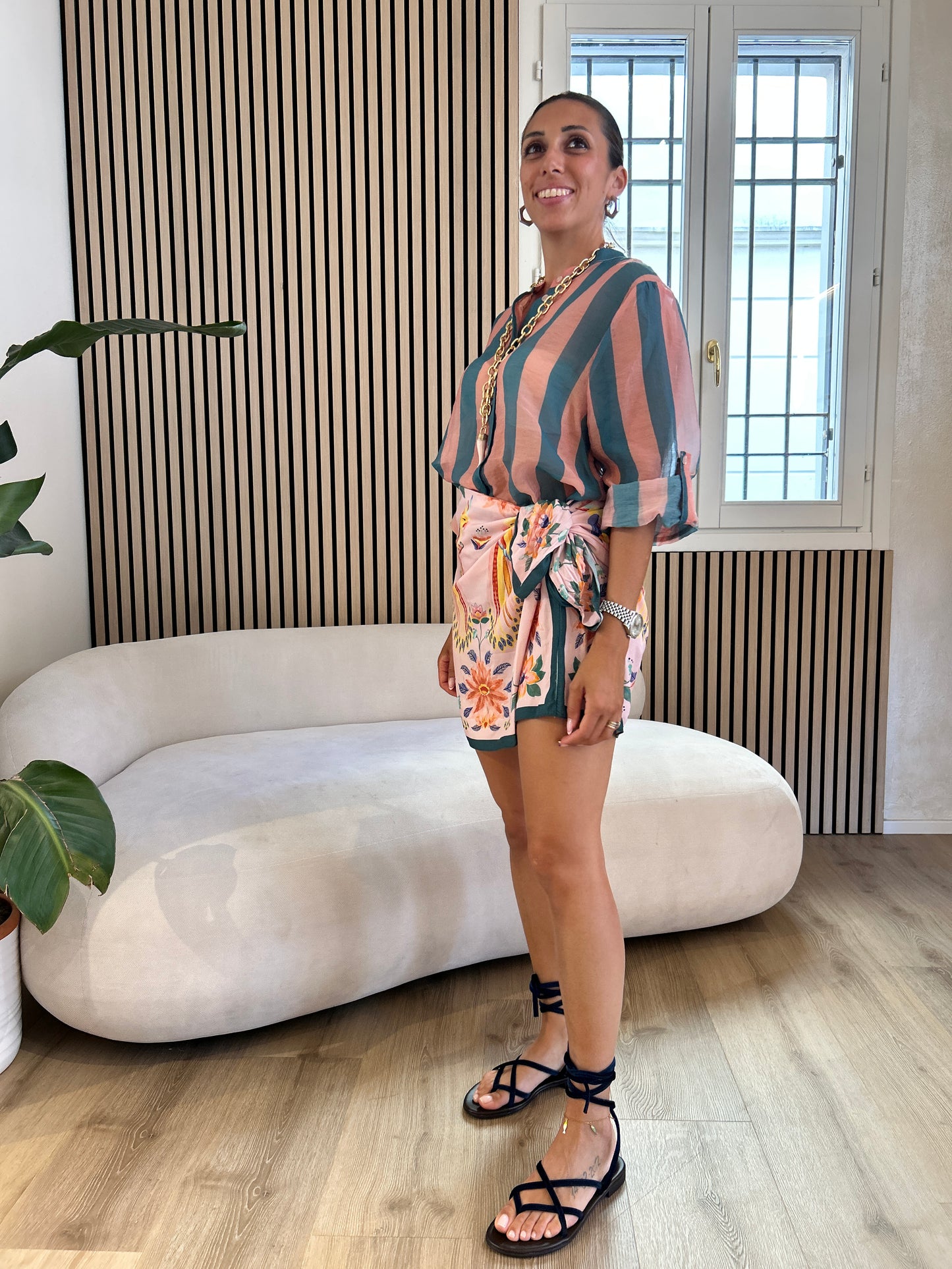 Camicia rigata Ottanio e rosa
