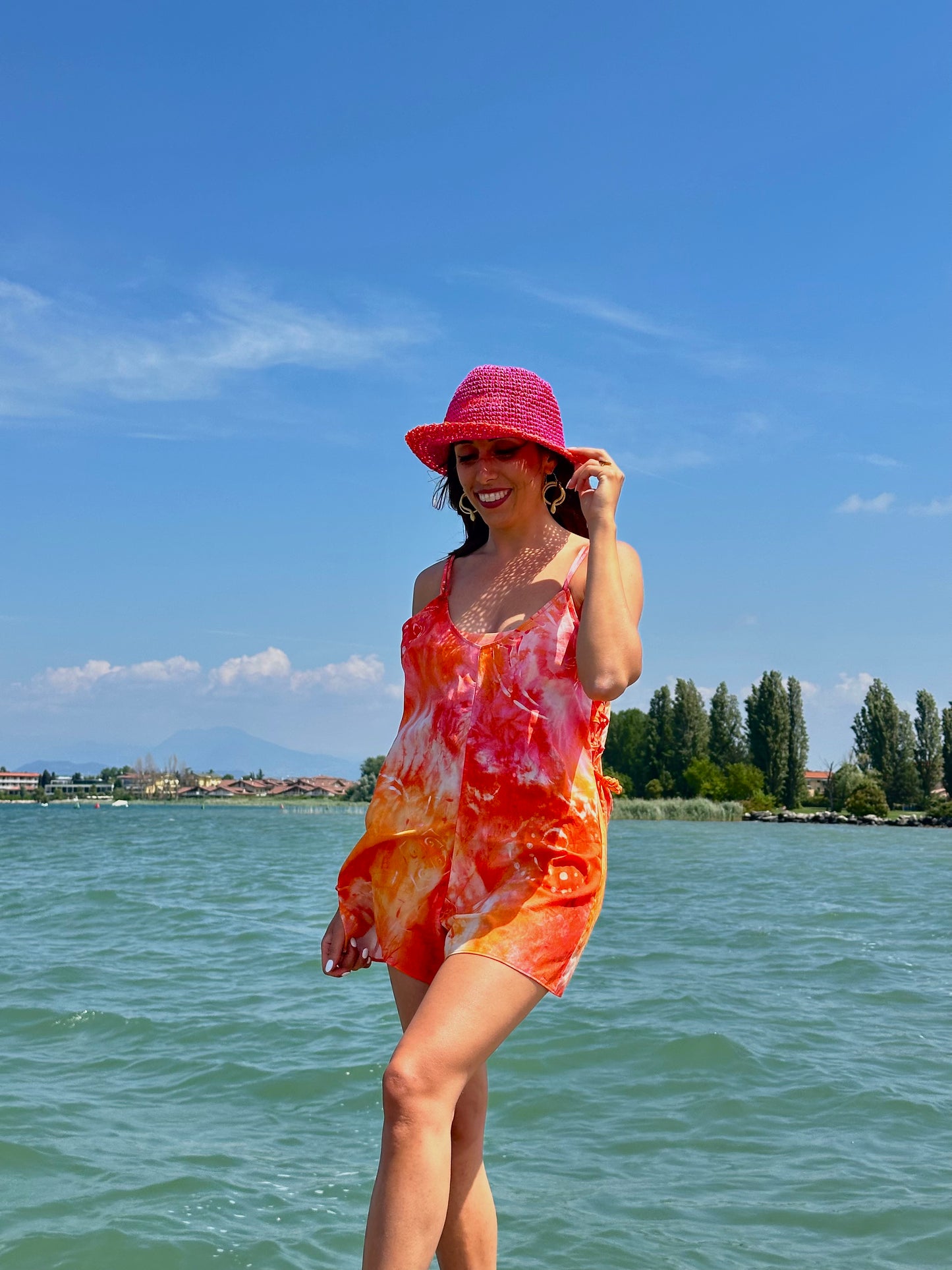 Tuta corta tie dye orange