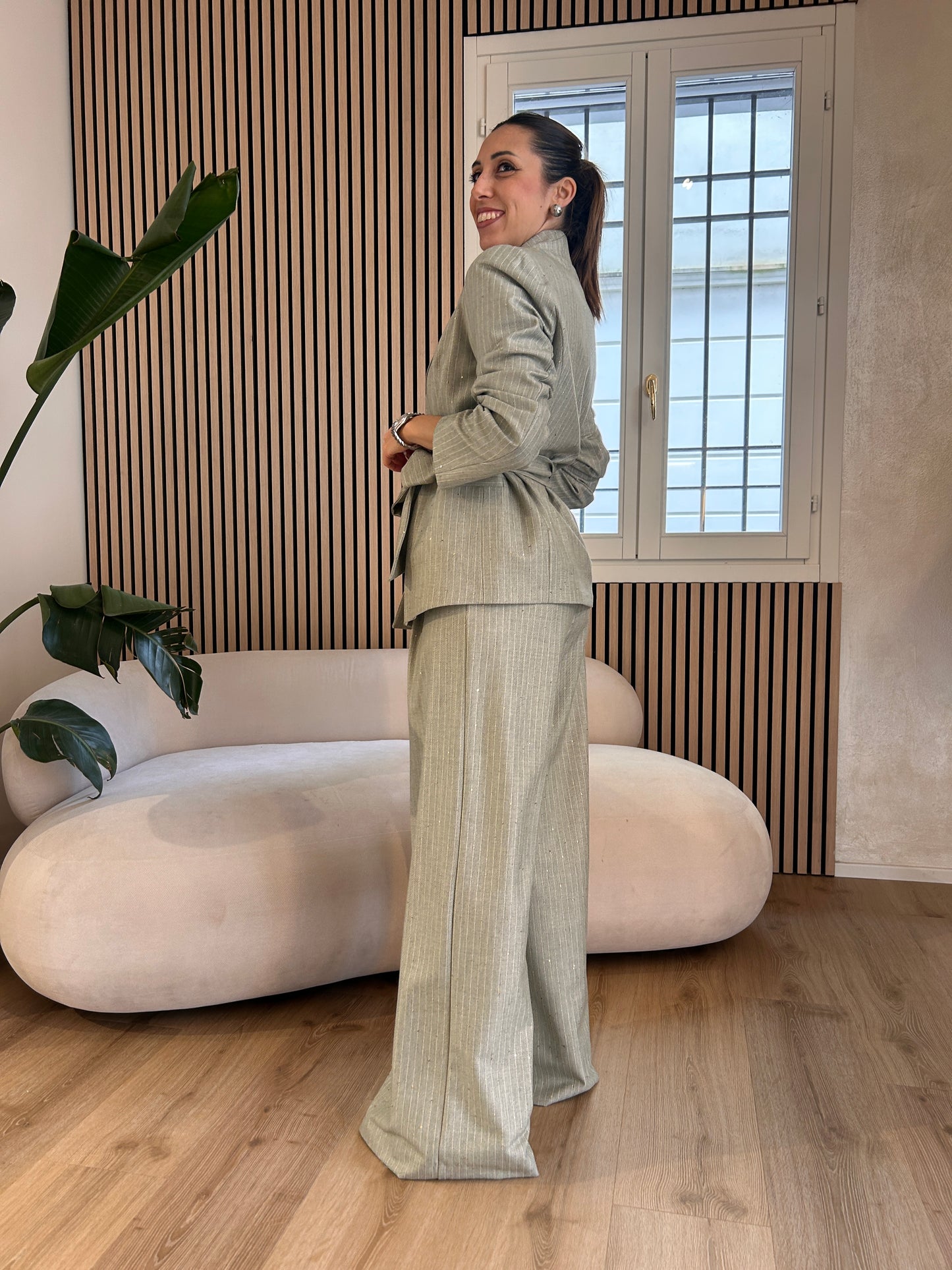 Pantalone gessato micro paillettes