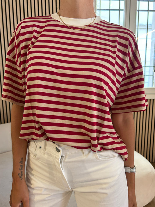 T-shirt rigata burro/beige/india
