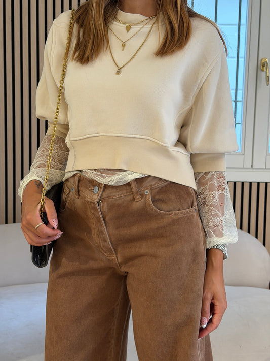 Felpa con maglia pizzo