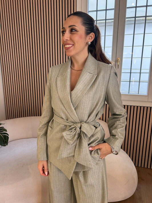 Giacca fusciacca gessata micro paillettes