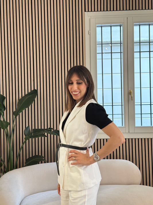 Gilet doppiopetto in cotone con cintura