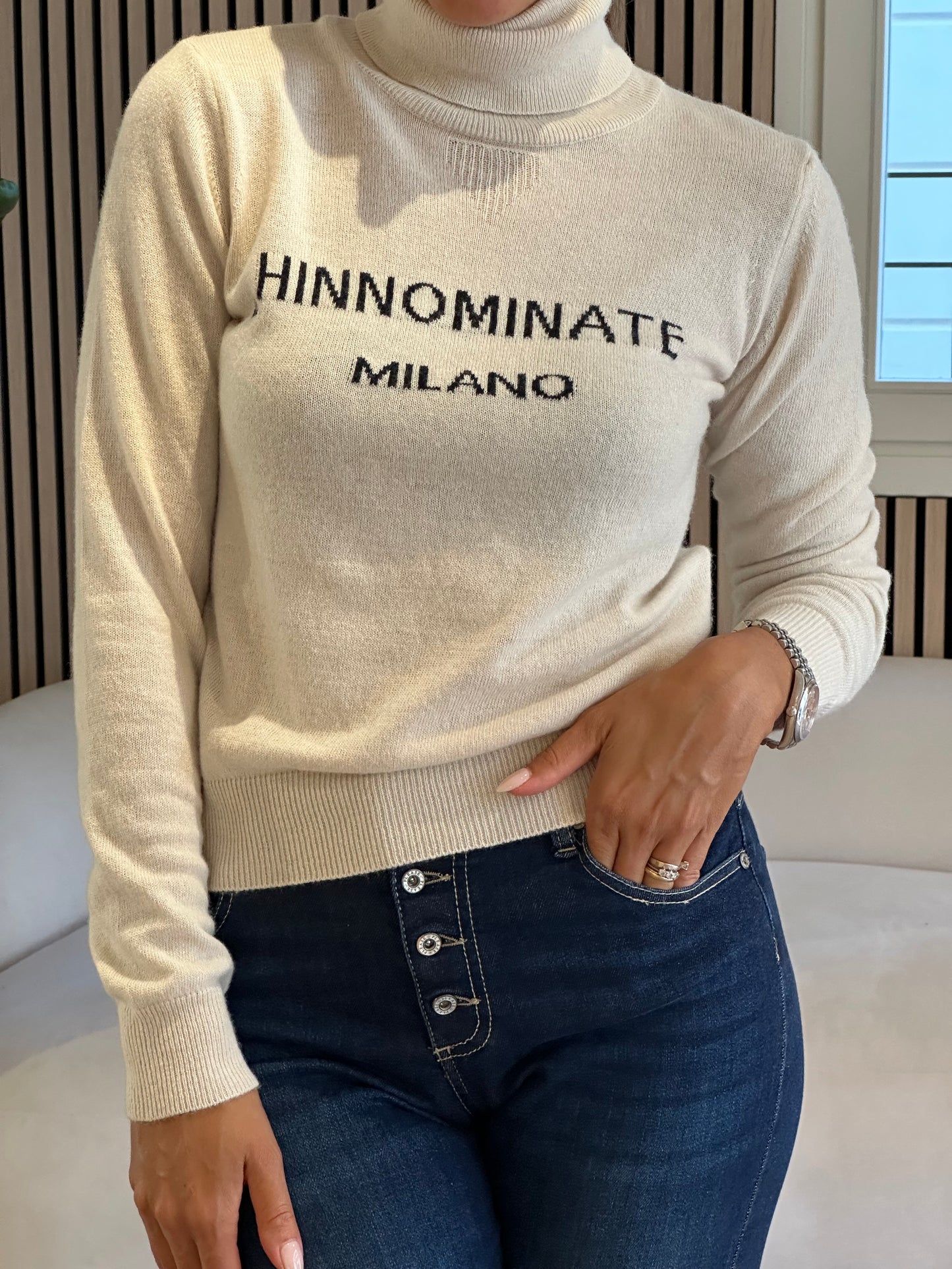 Maglia dolcevita con intarsio in cashmere