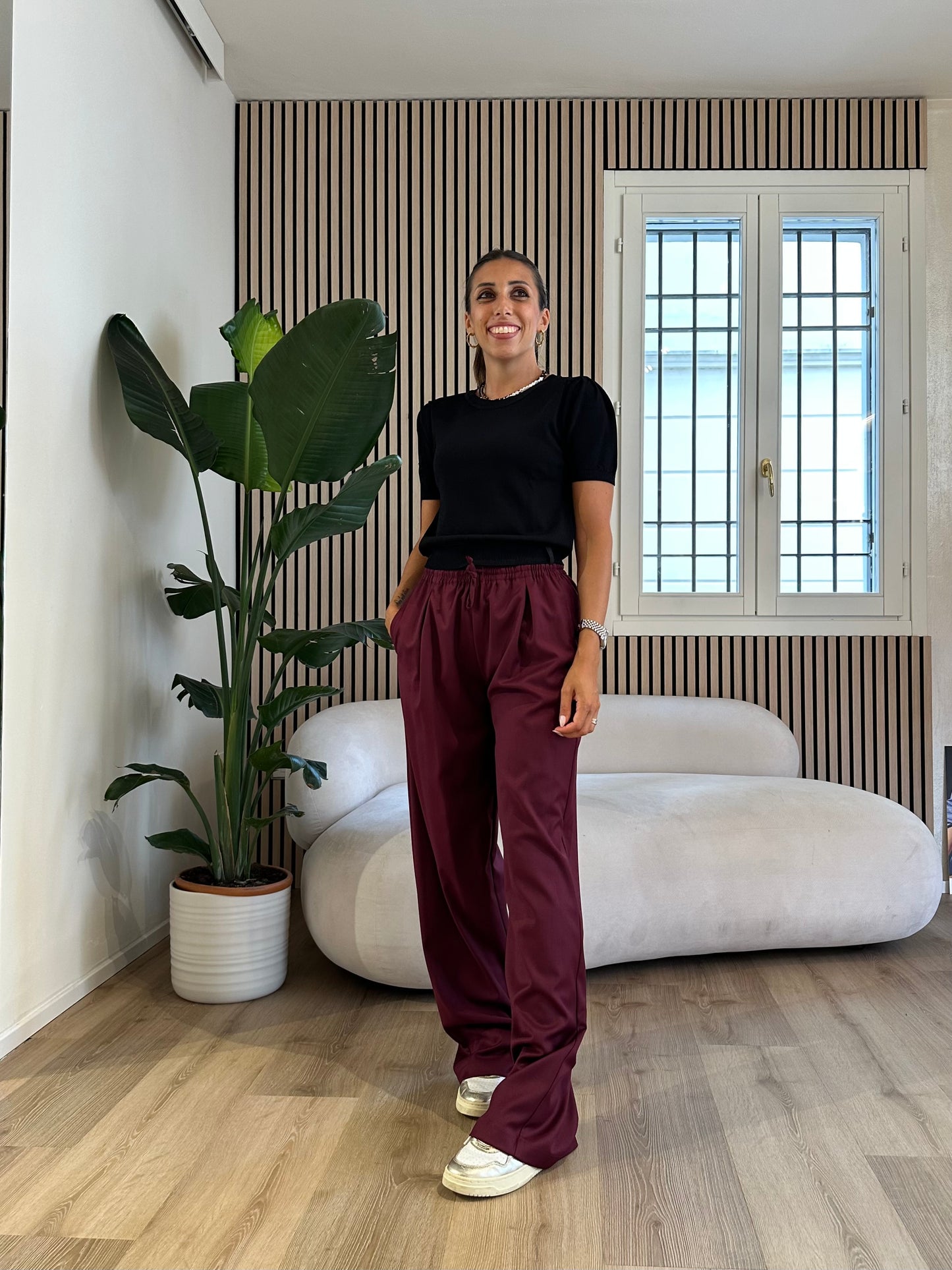 Pantalone over in twill con coulisse