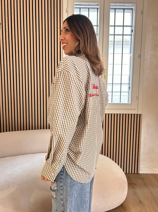 Camicia moro con ricamo rosso