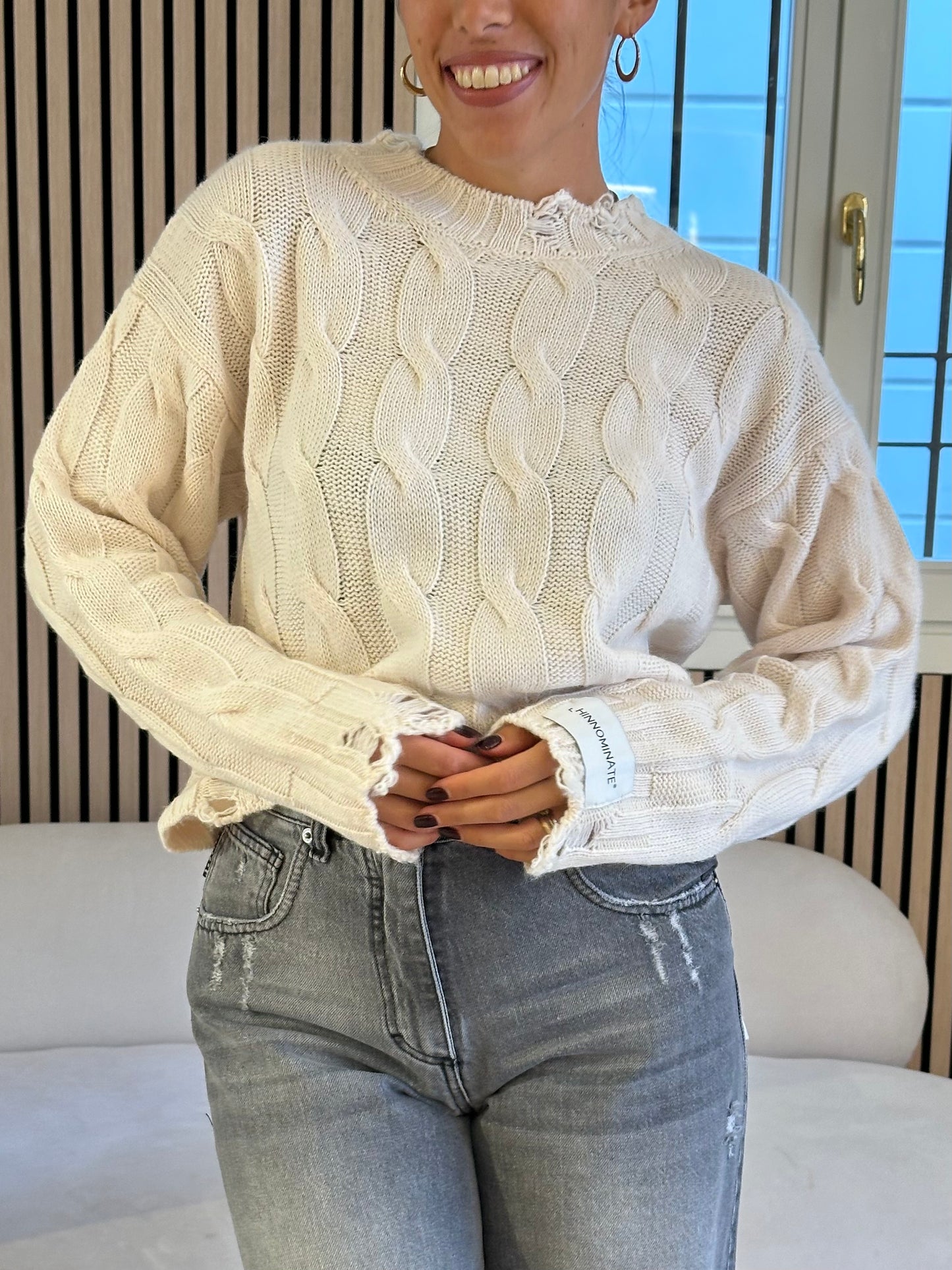 Maglia corta c/trecce e rotture