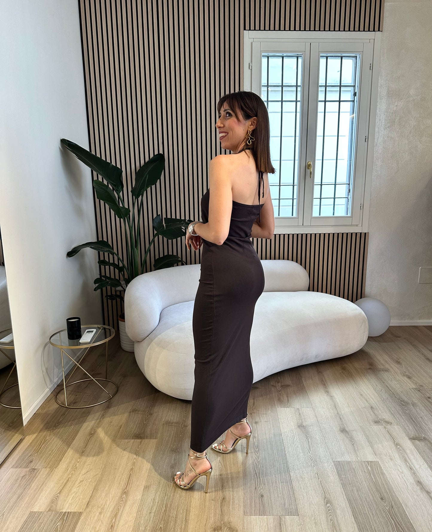 Abito lungo viscosa cut out