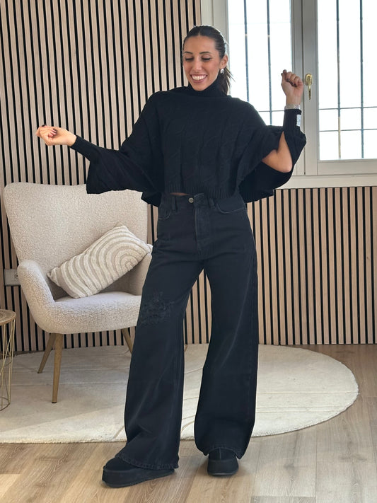 Jeans strappi gamba larga neri