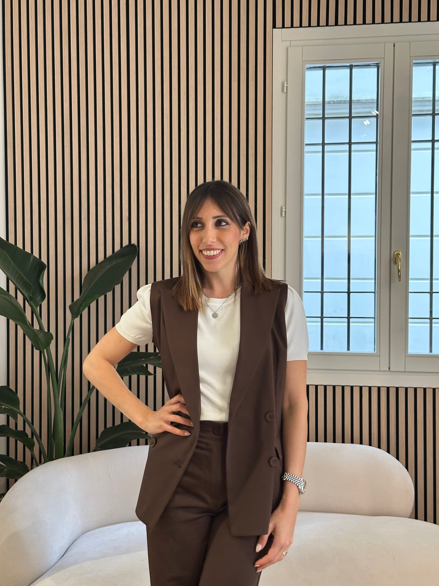 Gilet doppiopetto in cotone con cintura