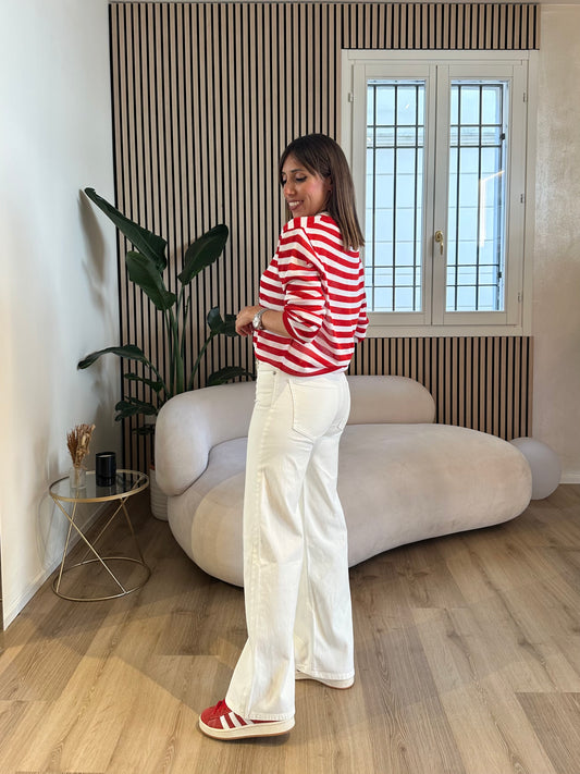 Jeans panna a gamba larga