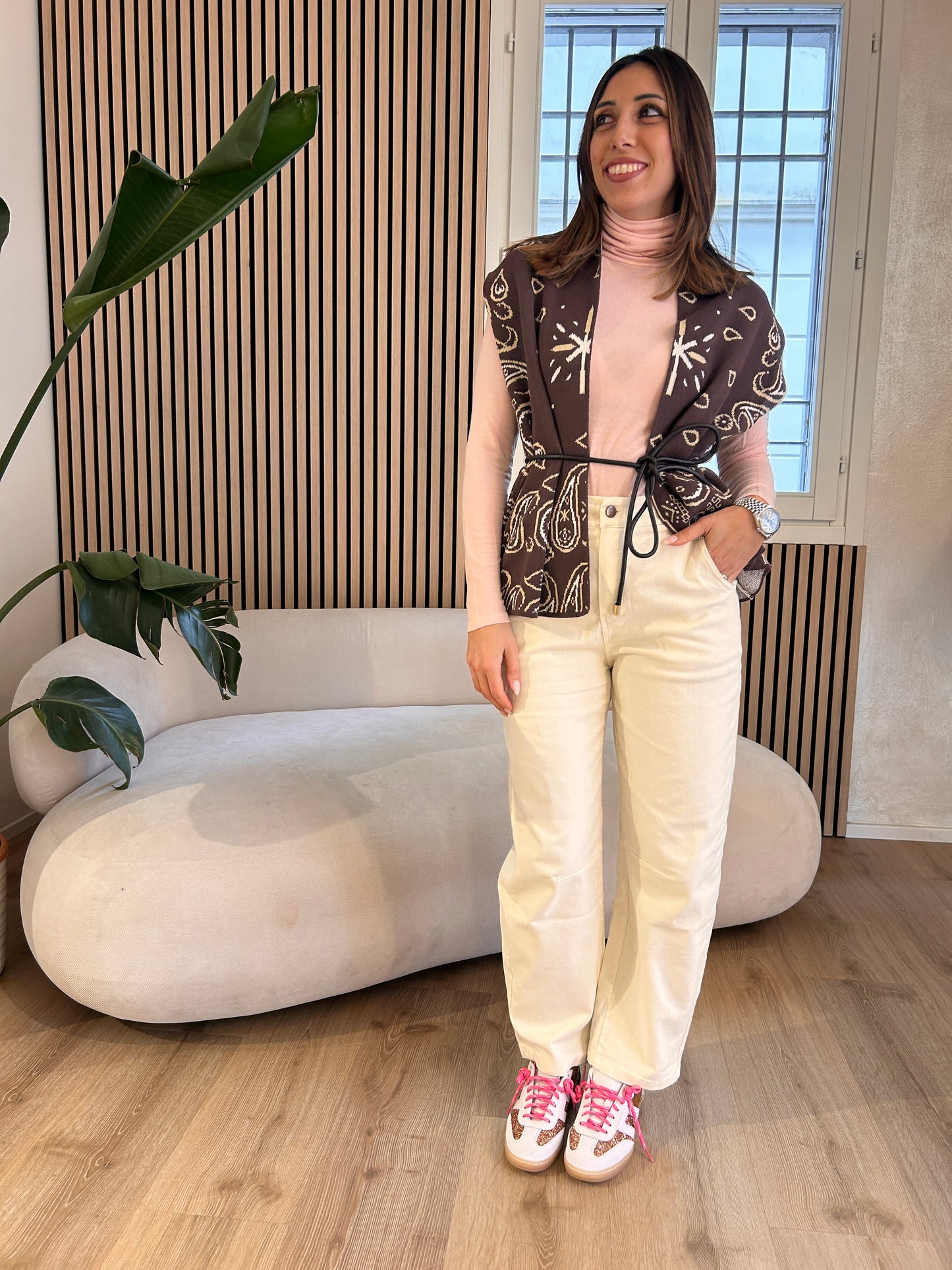 Gilet jacquard moro beige panna