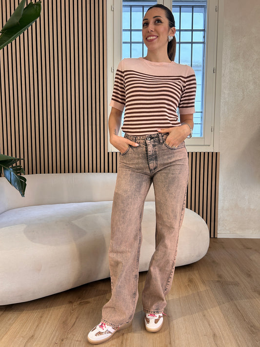 Girocollo righe manica corta rosa e Nutella