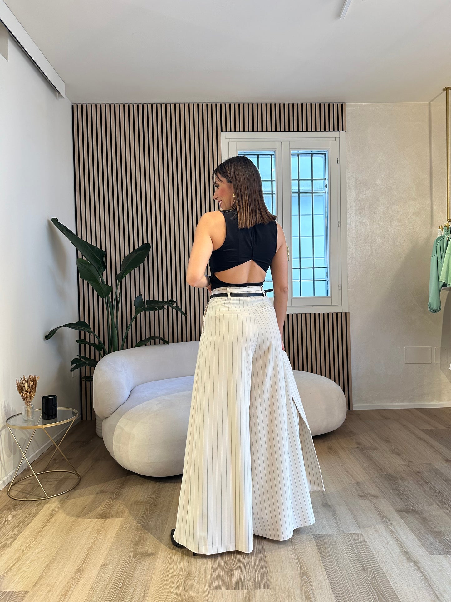 Pantalone doppia cinta gessato