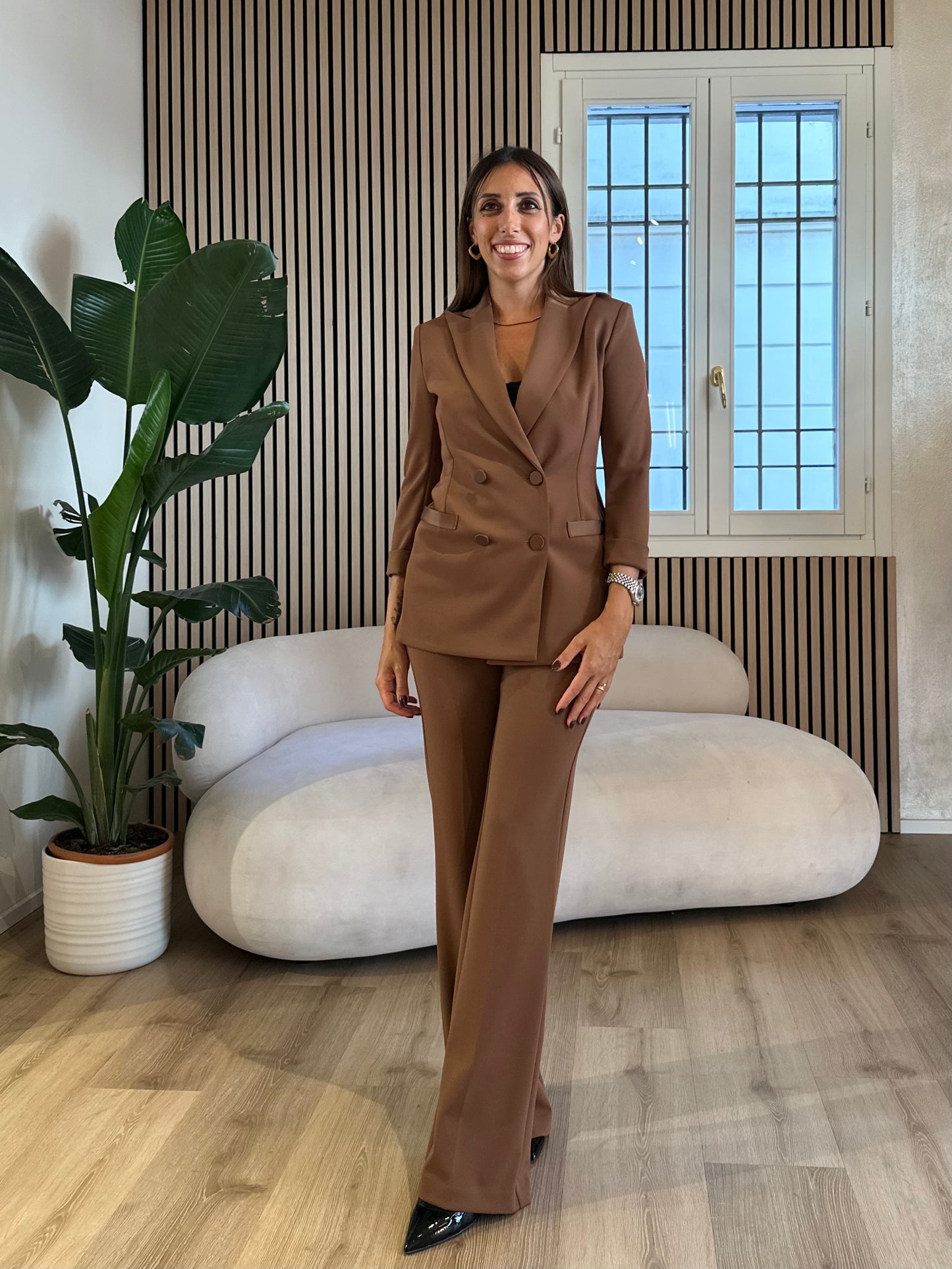 Pantalone flare castagna