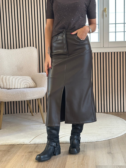 Gonna matita ecopelle moro