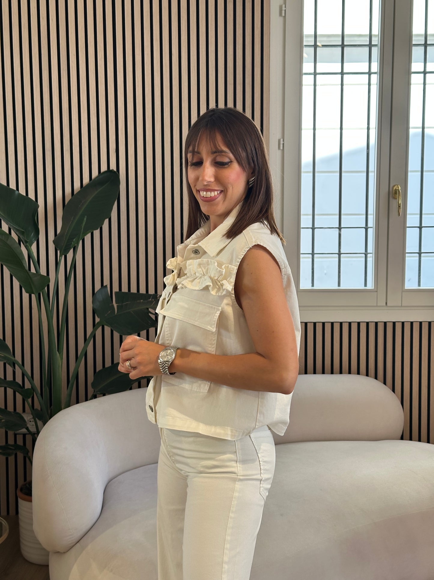 Gilet denim con rouches