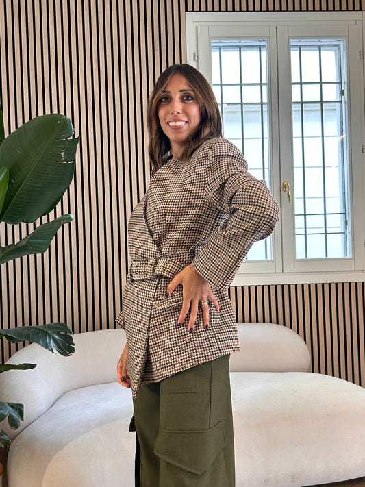 Giacca pied de poule con cinta