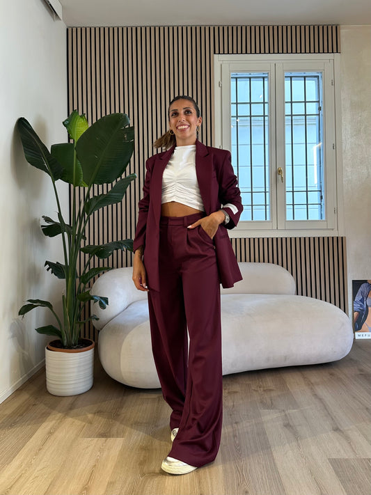 Pantalone over in twill con pences e elastico