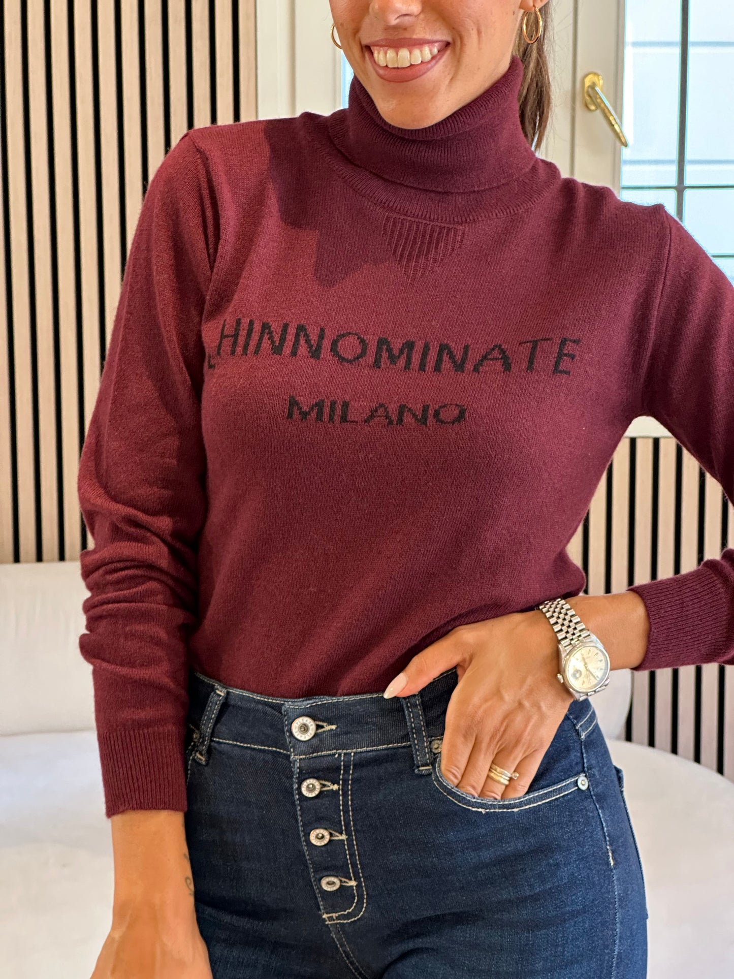 Maglia dolcevita con intarsio in cashmere
