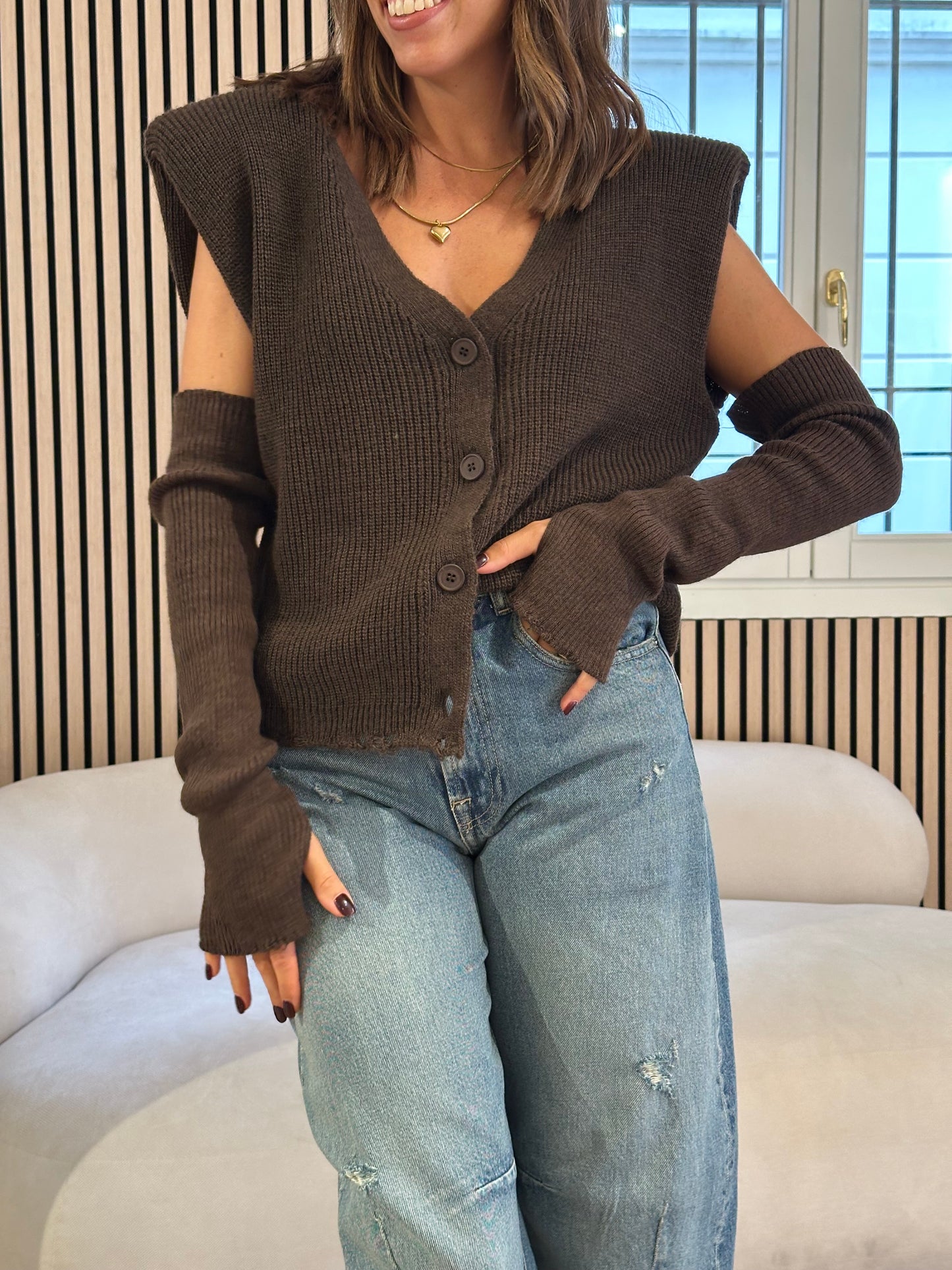Gilet moro con manicotti misto alpaca