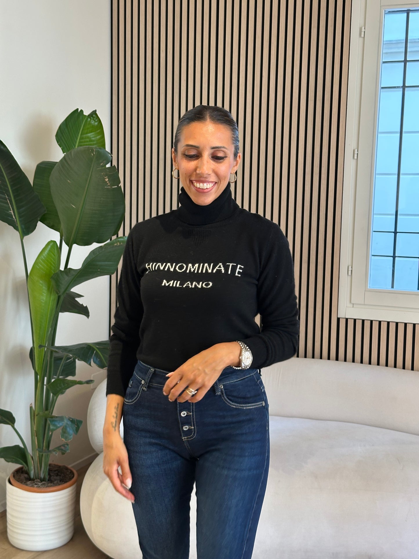 Maglia dolcevita con intarsio in cashmere