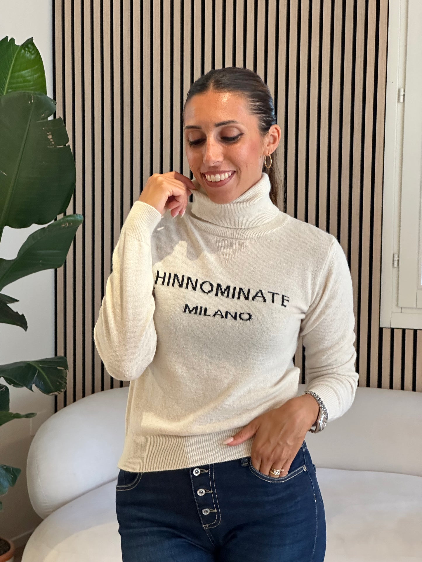 Maglia dolcevita con intarsio in cashmere