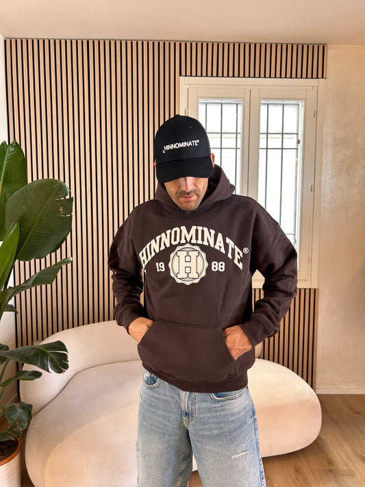 Felpa Uomo cappuccio stampa college moro