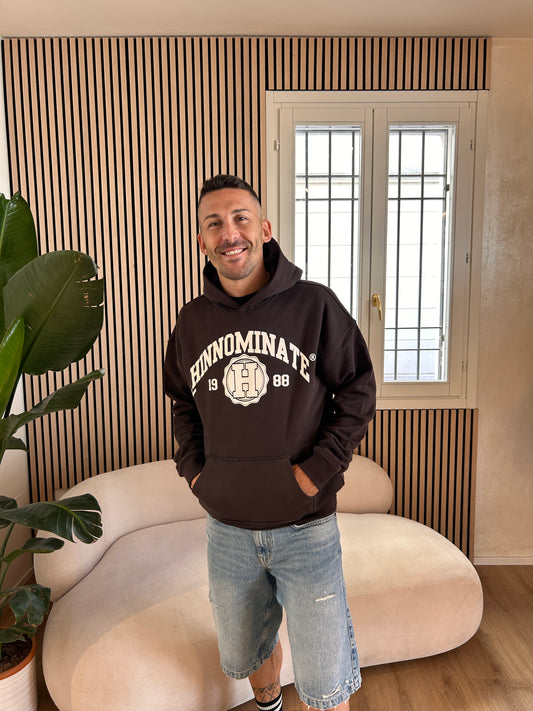 Felpa Uomo cappuccio stampa college moro