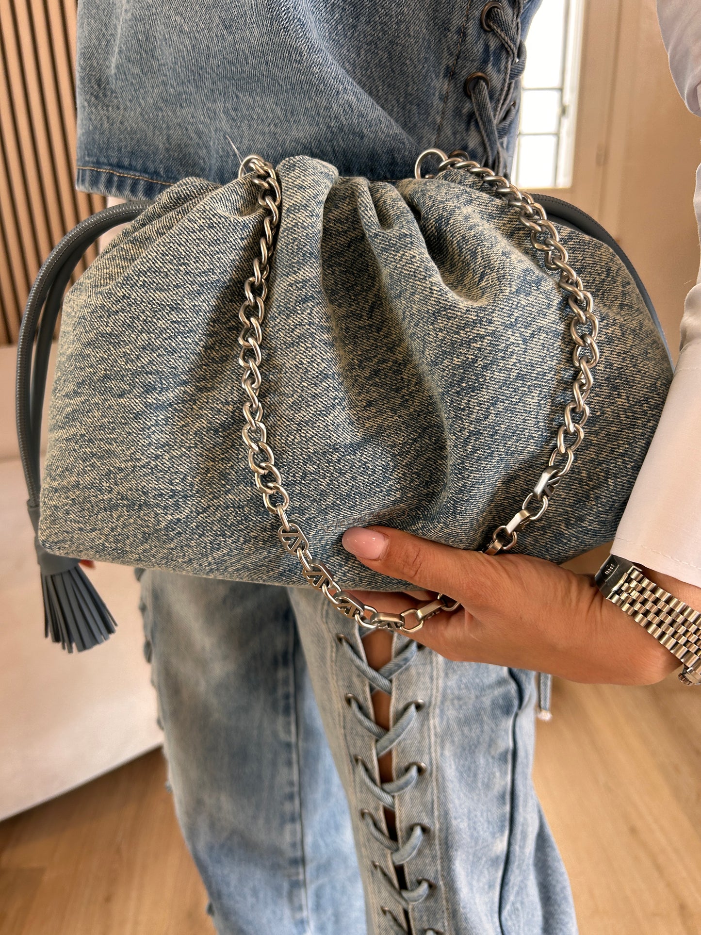Borsa tassel bag - denim