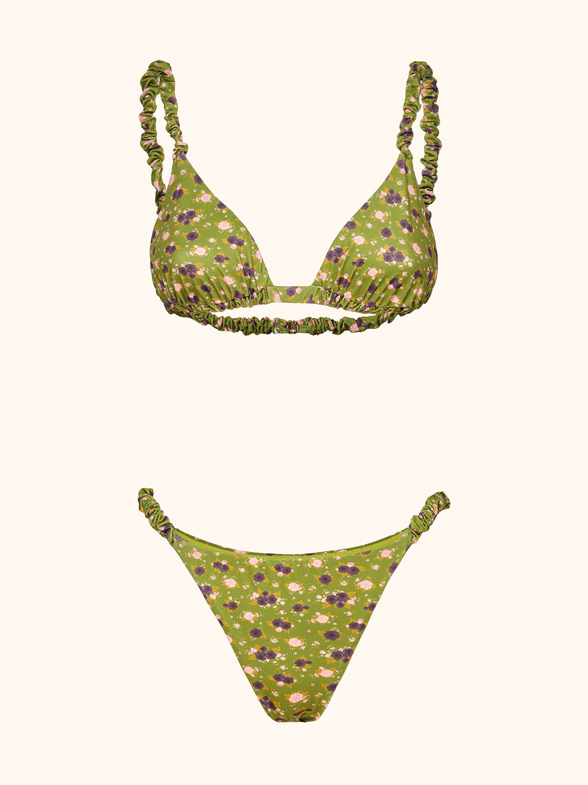 Bikini stampa fiori base verde
